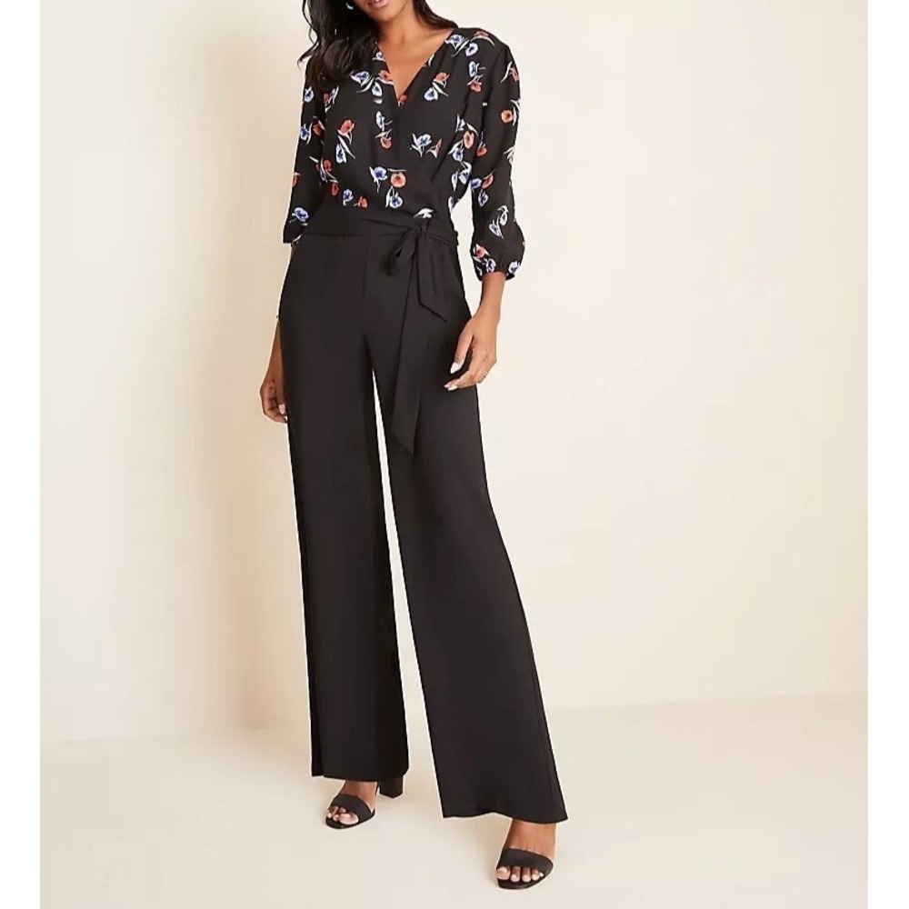 NEW $179 Ann Taylor Womens Plus 16 Floral Poppy Jumpsuit 3/4 Sleeve V Neck